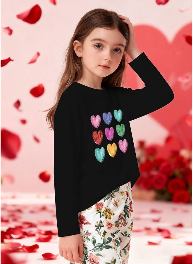 Grezea Valentines Shirts for Girls Toddler Cute Love Heart Long Sleeve Casual Tee Tops, Black2, 12 years - Image 5