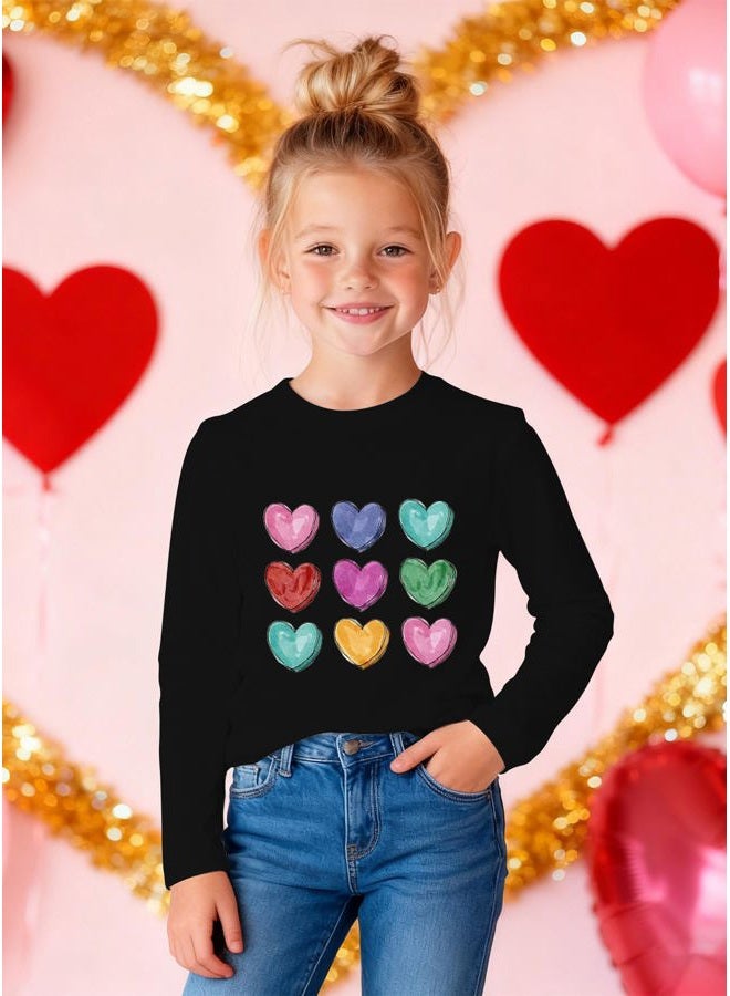 Grezea Valentines Shirts for Girls Toddler Cute Love Heart Long Sleeve Casual Tee Tops, Black2, 12 years - Image 3