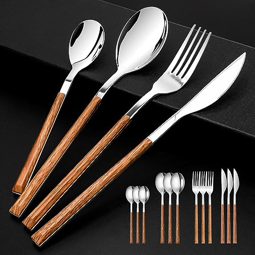 SNBNX Stainless Steel Flatware Set for 4 Cutlery Utensils Set Include KnivesForksSpoons Service for 4 Mirror Polished and Dishwasher Safe Silver - Image 1