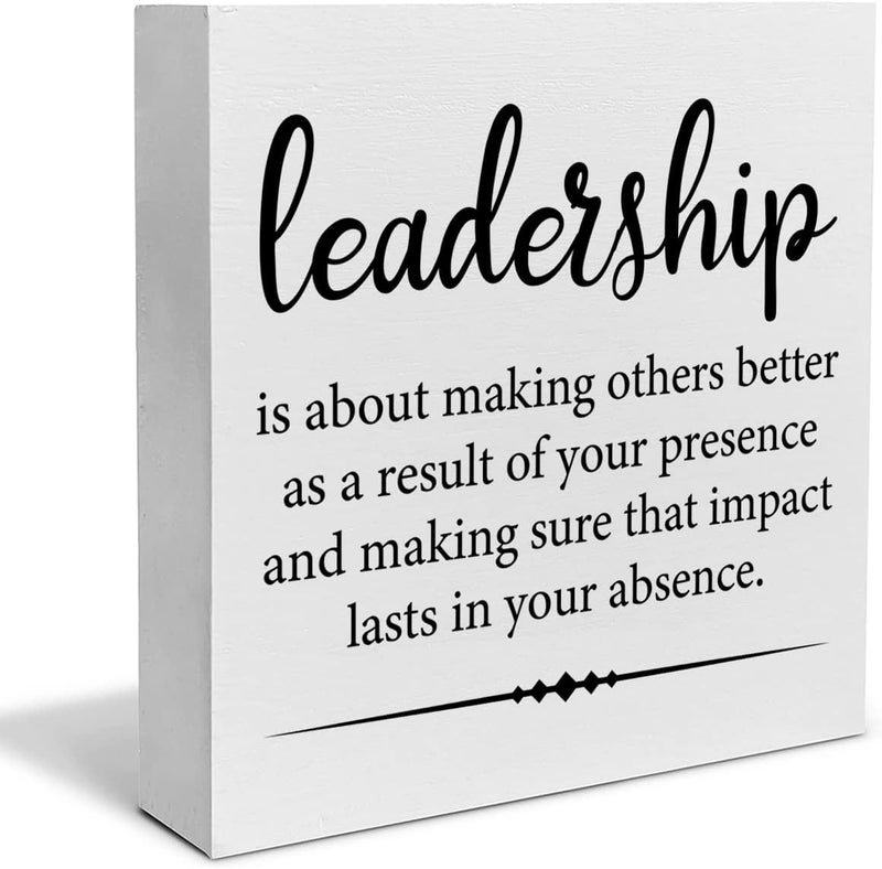 PIXCEOS Leadership Quote Decorative Wooden Box Sign Leadership is About Making Others Better Wood Block Plaque Decor Desk Shelf or Wall Display for Office Boss Leader Retirement Farewell Gift - Image 1