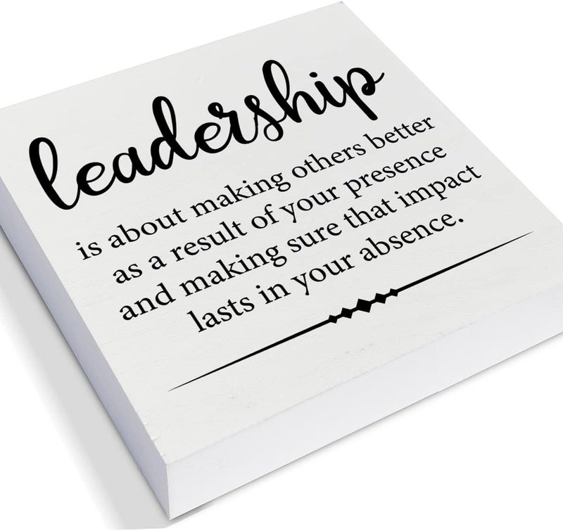 PIXCEOS Leadership Quote Decorative Wooden Box Sign Leadership is About Making Others Better Wood Block Plaque Decor Desk Shelf or Wall Display for Office Boss Leader Retirement Farewell Gift - Image 2