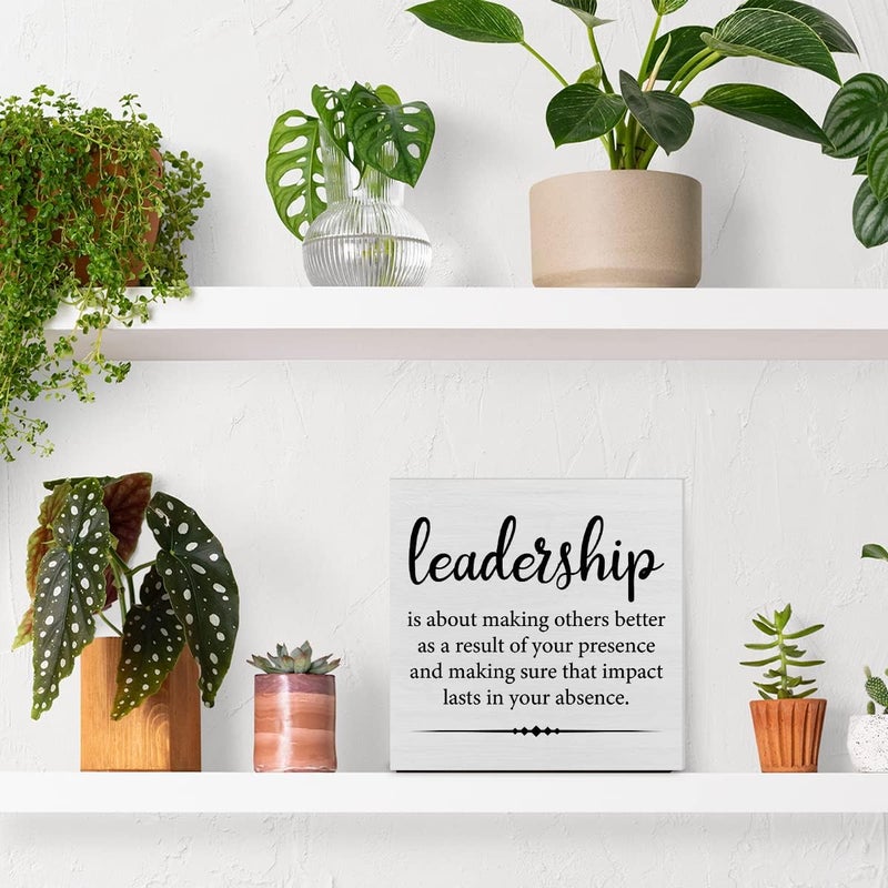 PIXCEOS Leadership Quote Decorative Wooden Box Sign Leadership is About Making Others Better Wood Block Plaque Decor Desk Shelf or Wall Display for Office Boss Leader Retirement Farewell Gift - Image 5