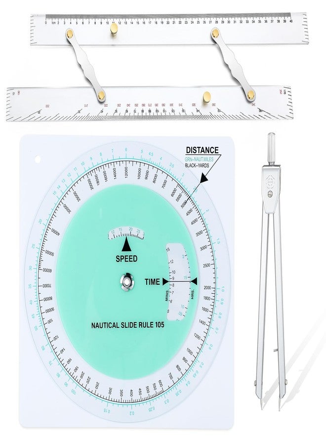 Dunzoom 3 Pcs Marine Navigation Kit, Basic Navigation Set Include 18" Marine Parallel Ruler with Clear Scales, 8" Diameter Nautical Plotter Protractor, 6" Fixed Point Divider for Boat Accessories - Image 1