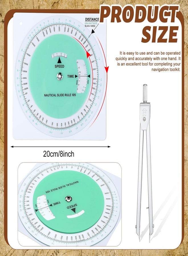 Dunzoom 3 Pcs Marine Navigation Kit, Basic Navigation Set Include 18" Marine Parallel Ruler with Clear Scales, 8" Diameter Nautical Plotter Protractor, 6" Fixed Point Divider for Boat Accessories - Image 3