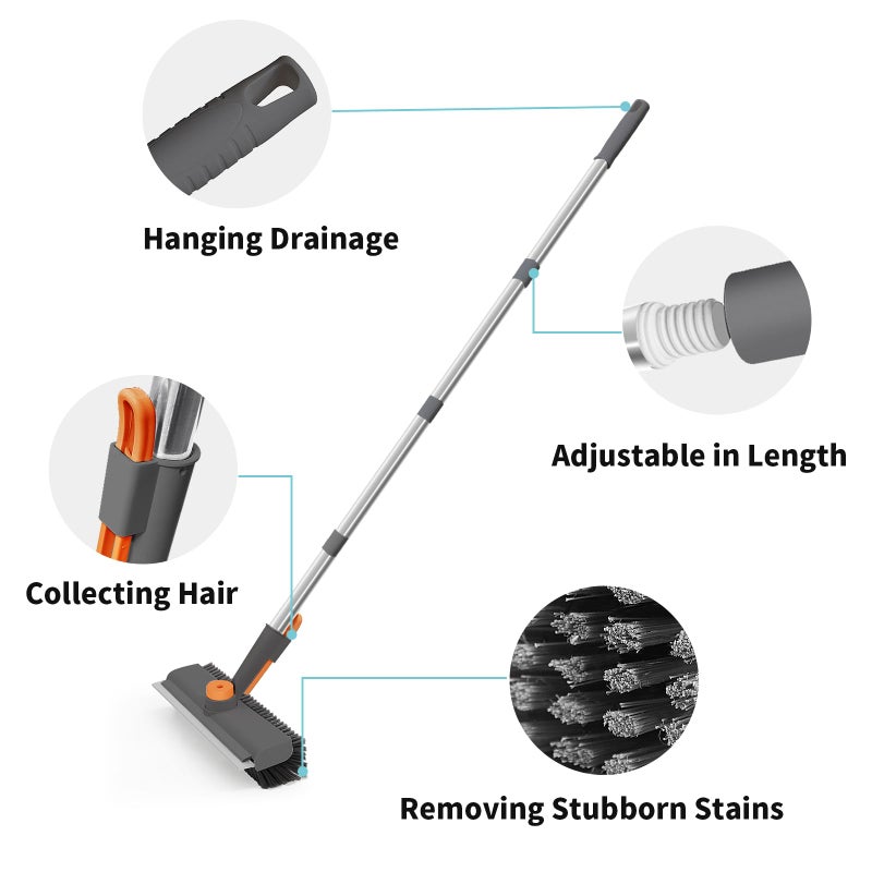 AIR U+ Floor Scrub Brush with Long Handle, 3 in 1 Scrape and Heavy-Duty Stiff Bristle Scrubber Brush for Cleaning Shower Bathroom, Patio, Pool, Garage, Kitchen, Wall and Deck (Gray, 1 Pack) - Image 5