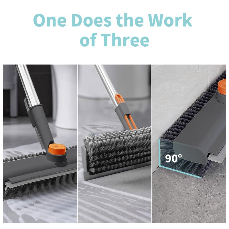 AIR U+ Floor Scrub Brush with Long Handle, 3 in 1 Scrape and Heavy-Duty Stiff Bristle Scrubber Brush for Cleaning Shower Bathroom, Patio, Pool, Garage, Kitchen, Wall and Deck (Gray, 1 Pack) - Image 3