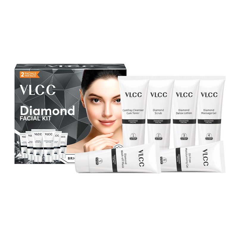 VLCC VLCC Diamond Facial Kit 60g Skin purifying with Parlour Glow Improves Elasticity Brightens and Lightens Patchy Damaged Skin With Colloidal Diamond Jojoba Oil Olive Oil Aloe Vera  - Image 3