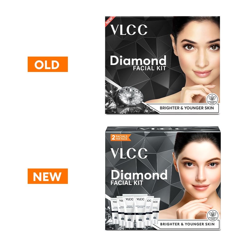 VLCC VLCC Diamond Facial Kit 60g Skin purifying with Parlour Glow Improves Elasticity Brightens and Lightens Patchy Damaged Skin With Colloidal Diamond Jojoba Oil Olive Oil Aloe Vera  - Image 2