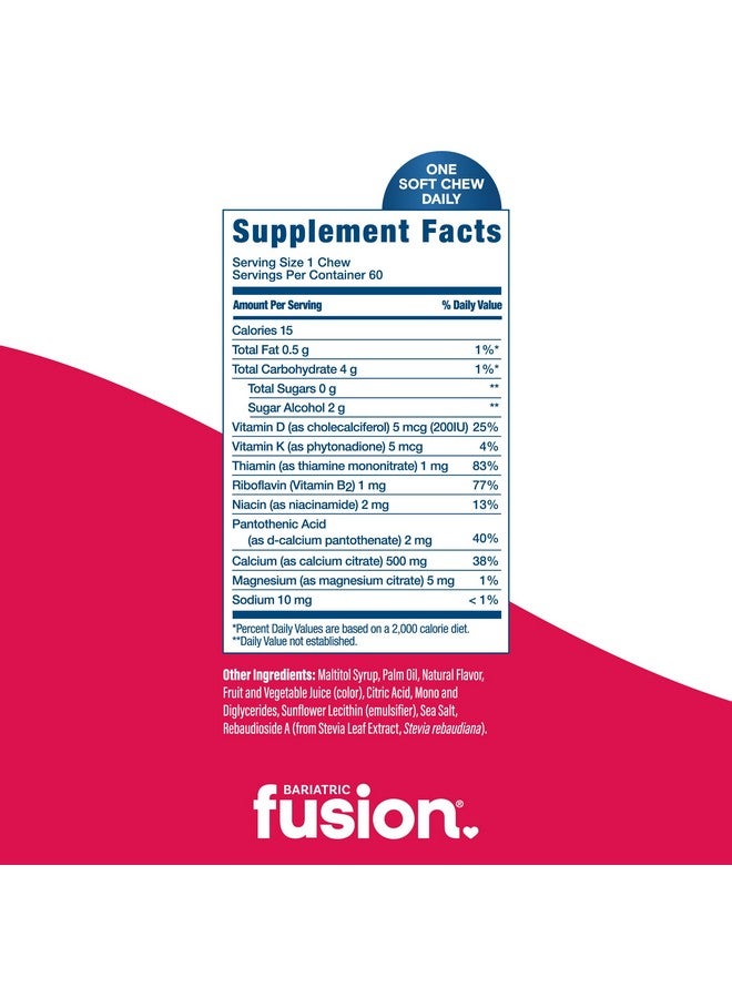 Bariatric Fusion Bariatric Calcium Chews | Calcium Citrate with Vitamin D3 Calcium Supplement Bariatric Vitamin | Sugar Free Calcium Citrate Chewable | Calcium Citrate 500mg | Strawberry | 60 Count - Image 3
