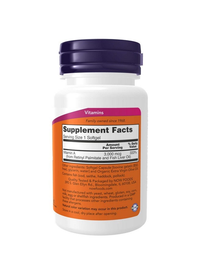 now مكملات فيتامين أ 10000 وحدة دولية لصحة العين* تغذية أساسية 100 كبسولة لينة - Image 3