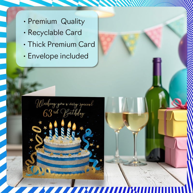 Stuff4 63rd Birthday Cards for Men Women - Gold & Silver Cake - Happy Birthday Card for 63 Year Old Man Woman Friend Cousin Dad Sister  5.7 Inch Bday Greeting Cards - Image 3