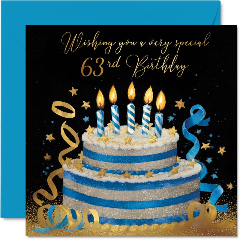 Stuff4 63rd Birthday Cards for Men Women - Gold & Silver Cake - Happy Birthday Card for 63 Year Old Man Woman Friend Cousin Dad Sister  5.7 Inch Bday Greeting Cards - Image 1
