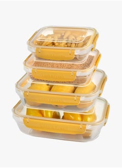 dunya Dunya plastic BPA free rectangular master container set air tighted lid can be used for food storage meal prep food storage set of 4pcs varies in the set 310,565,975,1675 ml yellow  - Image 1