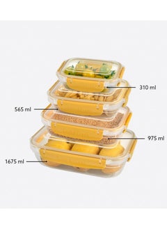 dunya Dunya plastic BPA free rectangular master container set air tighted lid can be used for food storage meal prep food storage set of 4pcs varies in the set 310,565,975,1675 ml yellow  - Image 2