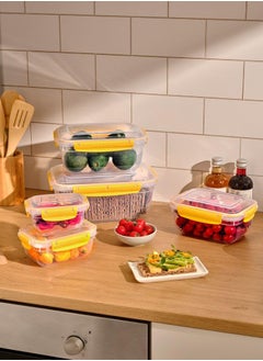 dunya Dunya plastic BPA free rectangular master container set air tighted lid can be used for food storage meal prep food storage set of 4pcs varies in the set 310,565,975,1675 ml yellow  - Image 4