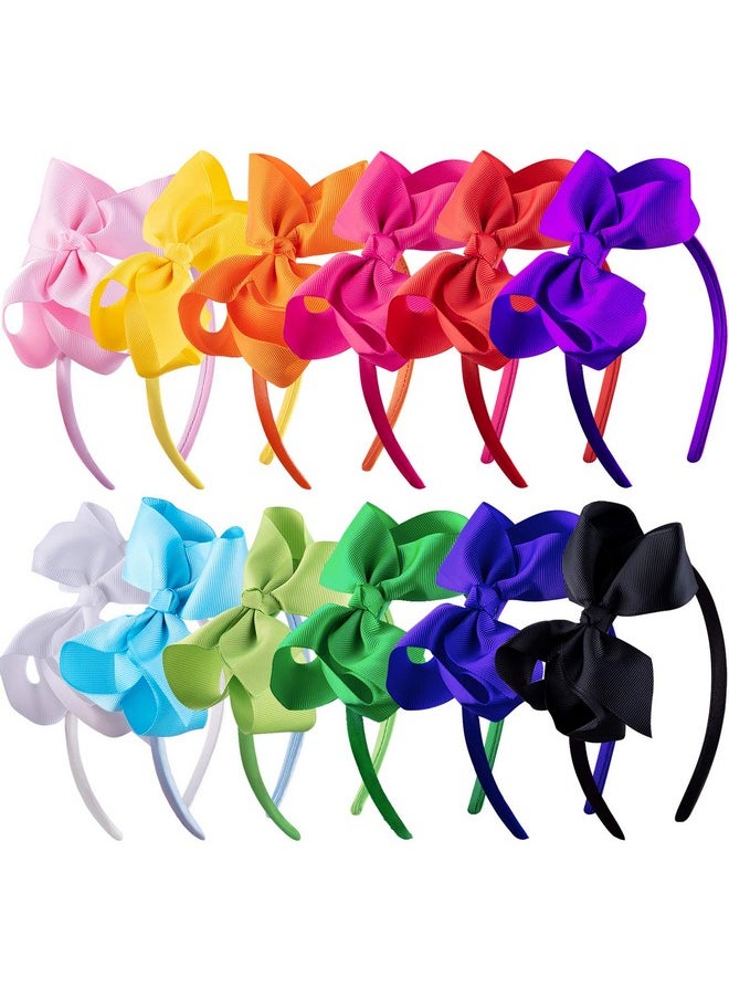 SIQUK 12 Pieces Headbands With Ribbon Bow For Girls Hair Bow Boutique Grosgrain Headbands 12 Colors  - Image 1