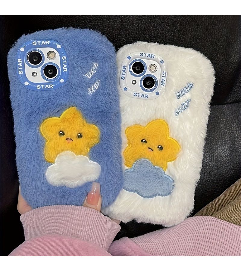 White Fluffy Plush Phone Case for iPhone 17 Pro Max Fall Winter Drop Proof - Image 4