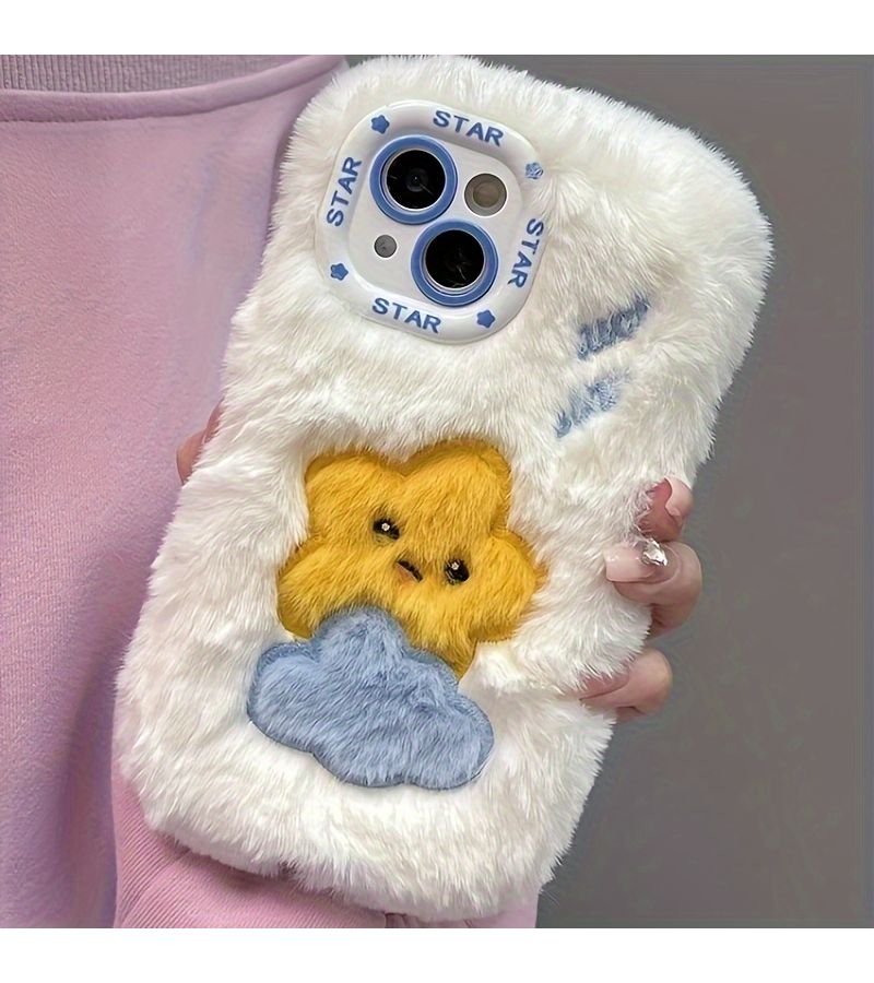 White Fluffy Plush Phone Case for iPhone 17 Pro Max Fall Winter Drop Proof - Image 3