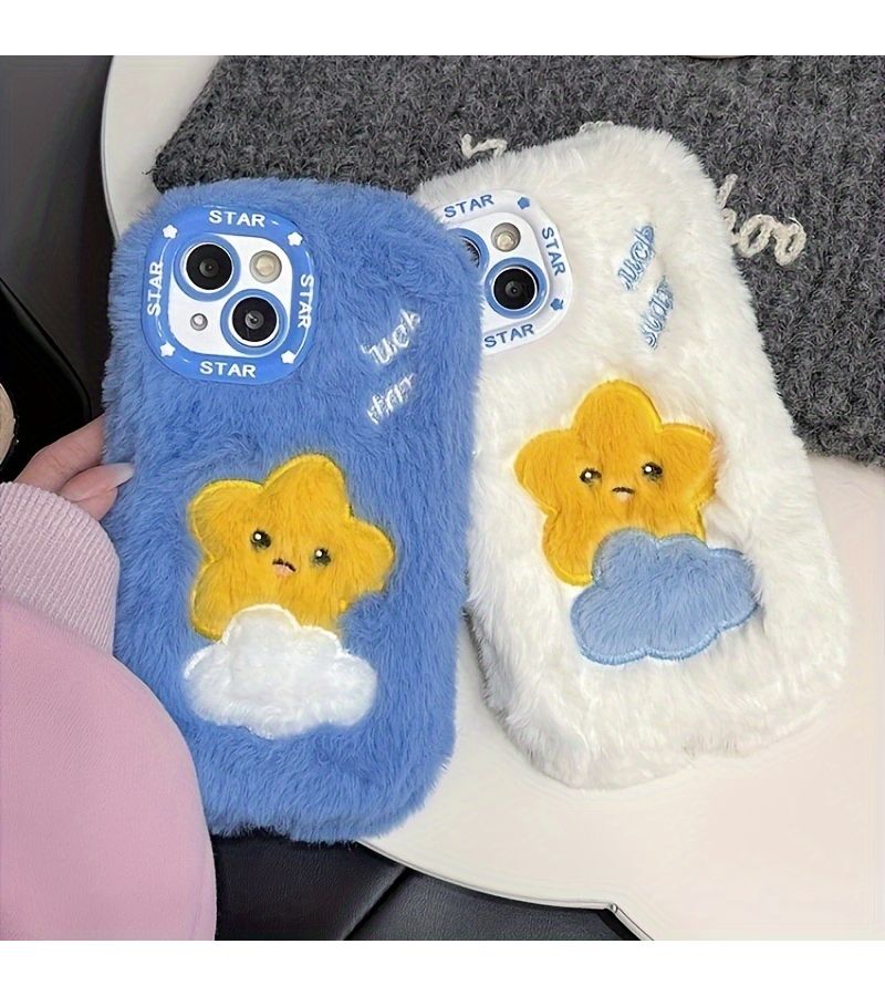 White Fluffy Plush Phone Case for iPhone 17 Pro Max Fall Winter Drop Proof - Image 2