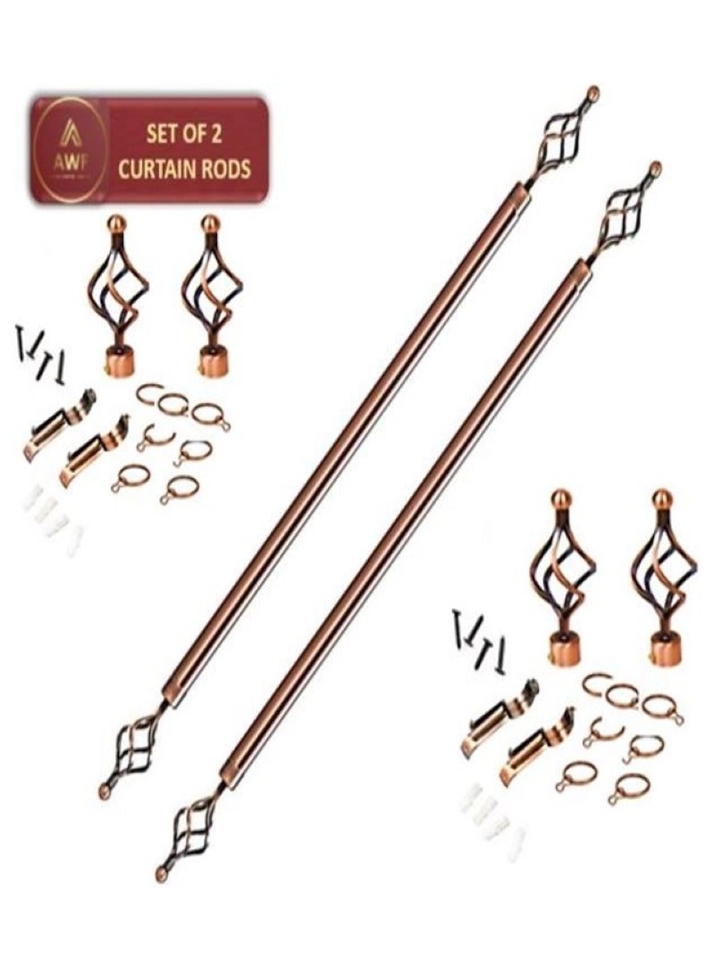 AL WADI FURNITURE Set of 2 Roman Pole Style Heavy Duty Luxury Extendable Curtain Rods, Metal Single Rods Finials Decorative End Window Treatment Rods Drapery Rods (ROSE GOLD, 200 – 400 cm)  - Image 1