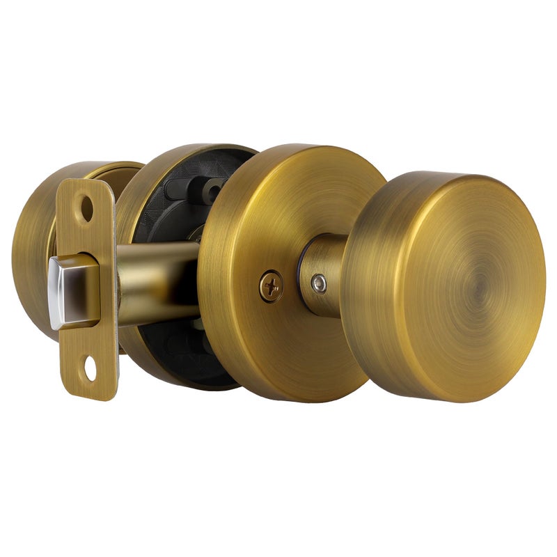 naubea Antique Brass Passage Door Knobs Interior Old Style Round Door Knob Antique Door Handle for Hallway Pantry Closet Door Knob - Image 2