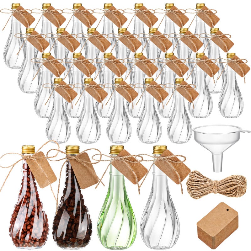 Lounsweer 30 Pack 5 Oz Plastic Potion Bottles With Caps Clear Sand Art Bottles With Twine And Tags Souvenir Jars Bulk Wish Candy Jar For Craft Wedding Party Supplies (Gold Aluminum Cap) - Image 1