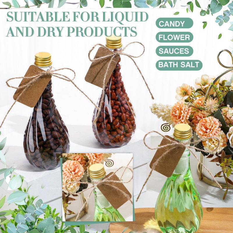 Lounsweer 30 Pack 5 Oz Plastic Potion Bottles With Caps Clear Sand Art Bottles With Twine And Tags Souvenir Jars Bulk Wish Candy Jar For Craft Wedding Party Supplies (Gold Aluminum Cap) - Image 5