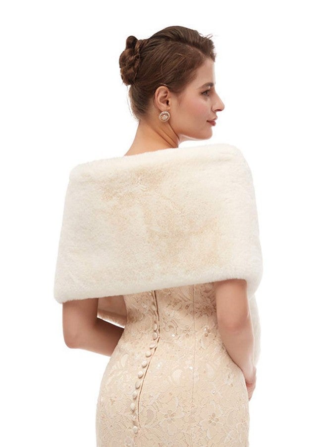 Jovono Women's Wedding Fur Shawl and Wraps Bridal Fur Stoles with Rhinestone Brooch for Bride and Bridesmaids - Image 2