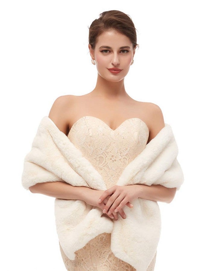 Jovono Women's Wedding Fur Shawl and Wraps Bridal Fur Stoles with Rhinestone Brooch for Bride and Bridesmaids - Image 1