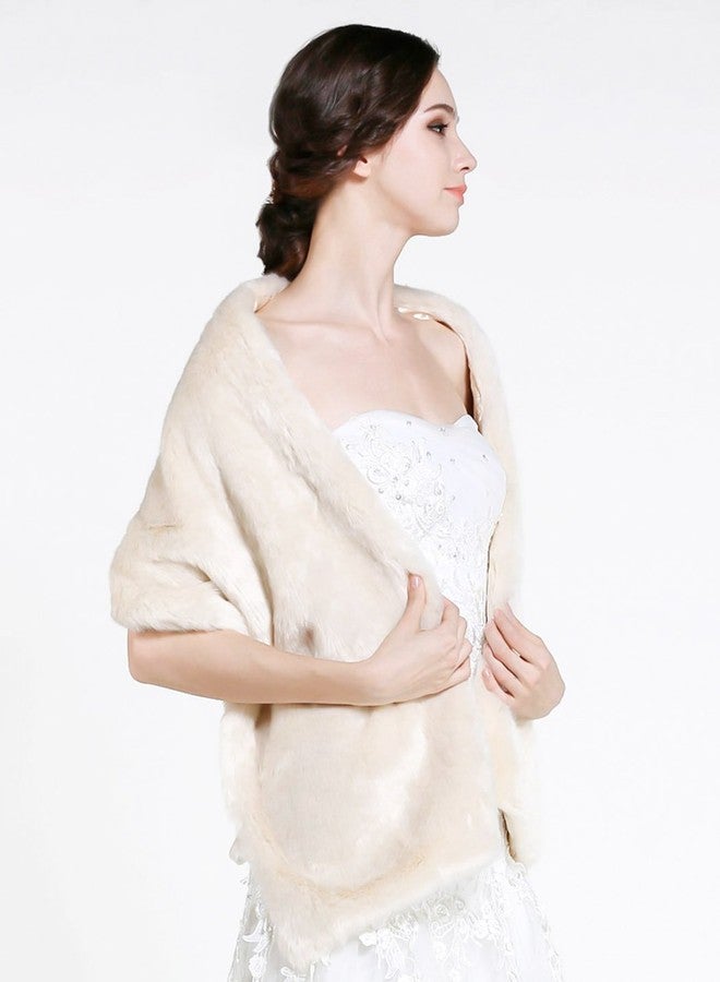 Jovono Women's Wedding Fur Shawl and Wraps Bridal Fur Stoles with Rhinestone Brooch for Bride and Bridesmaids - Image 3