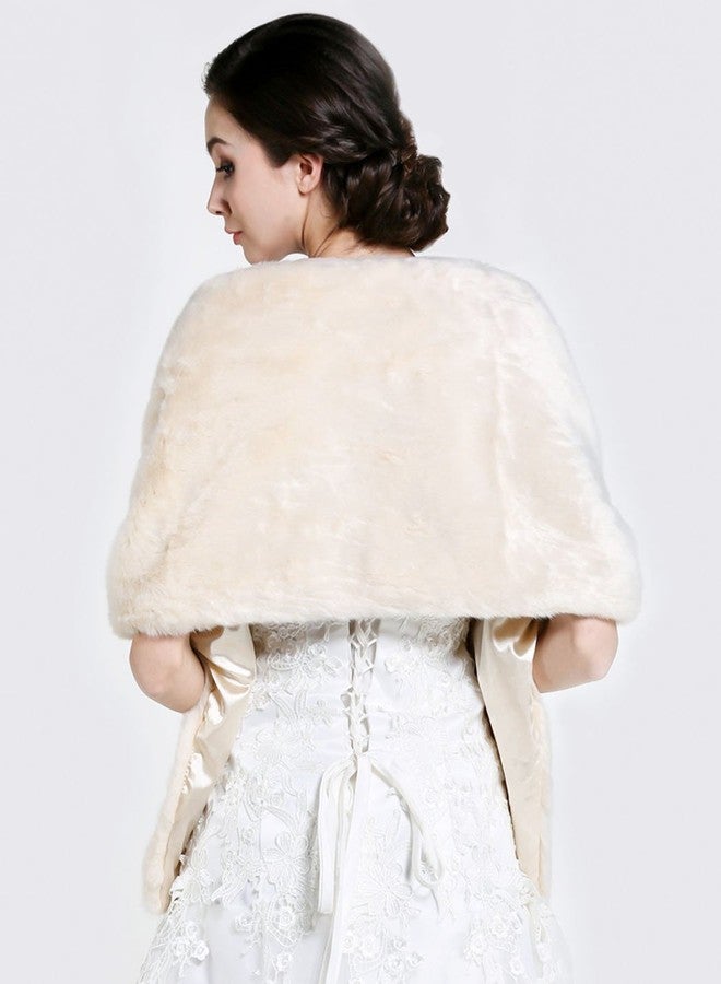 Jovono Women's Wedding Fur Shawl and Wraps Bridal Fur Stoles with Rhinestone Brooch for Bride and Bridesmaids - Image 4