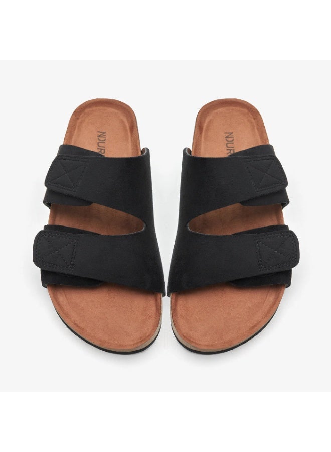 NDURE Men's Double Strap Slide Sandals, Black, Cork Footbed, Adjustable Velcro Straps, Casual Comfort - Image 5