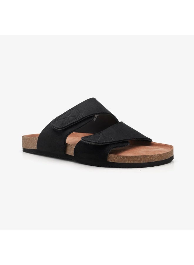 NDURE Men's Double Strap Slide Sandals, Black, Cork Footbed, Adjustable Velcro Straps, Casual Comfort - Image 4