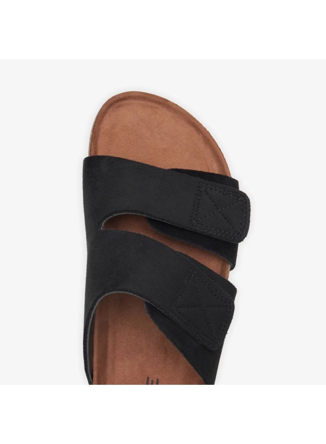NDURE Men's Double Strap Slide Sandals, Black, Cork Footbed, Adjustable Velcro Straps, Casual Comfort - Image 3