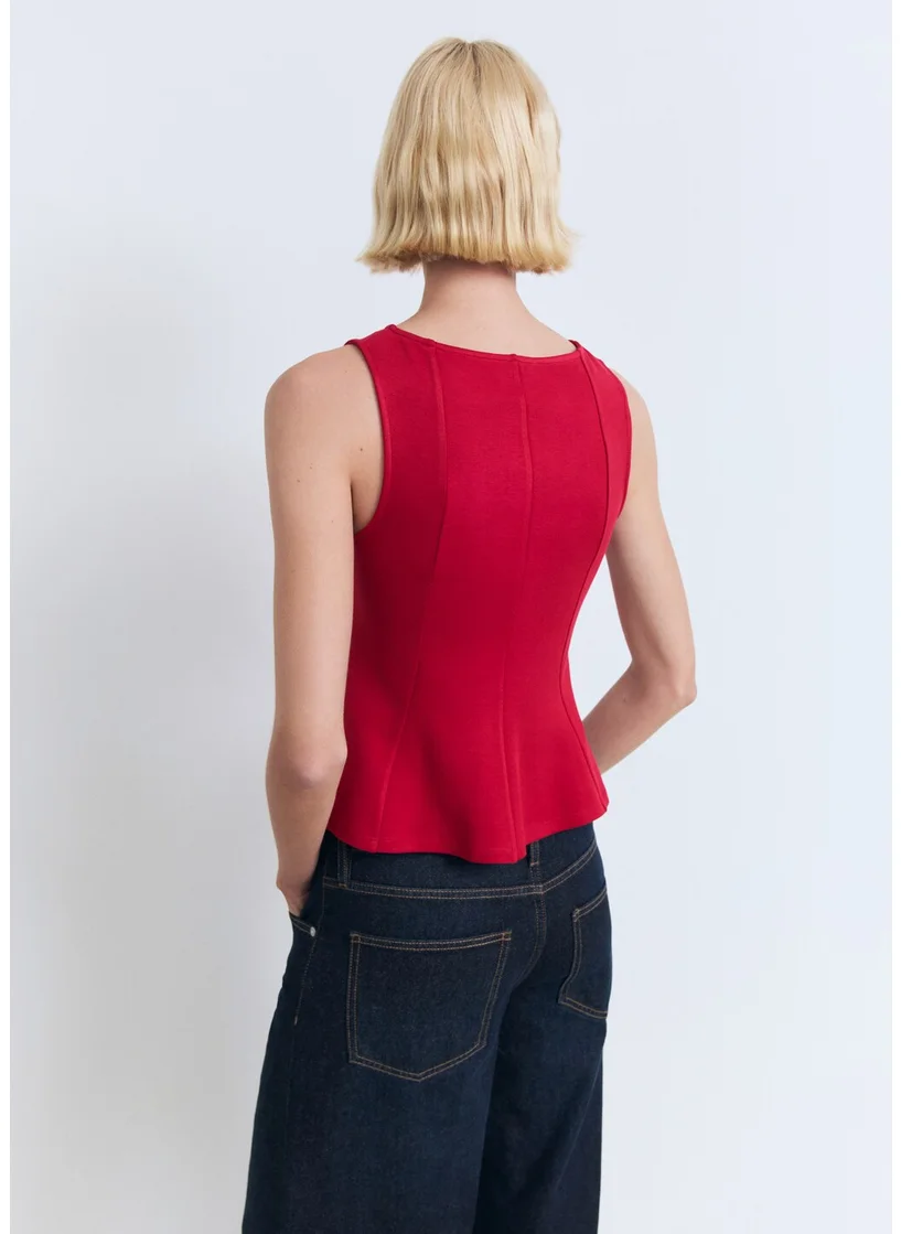مانجو Peplum Top With Seam Detail
