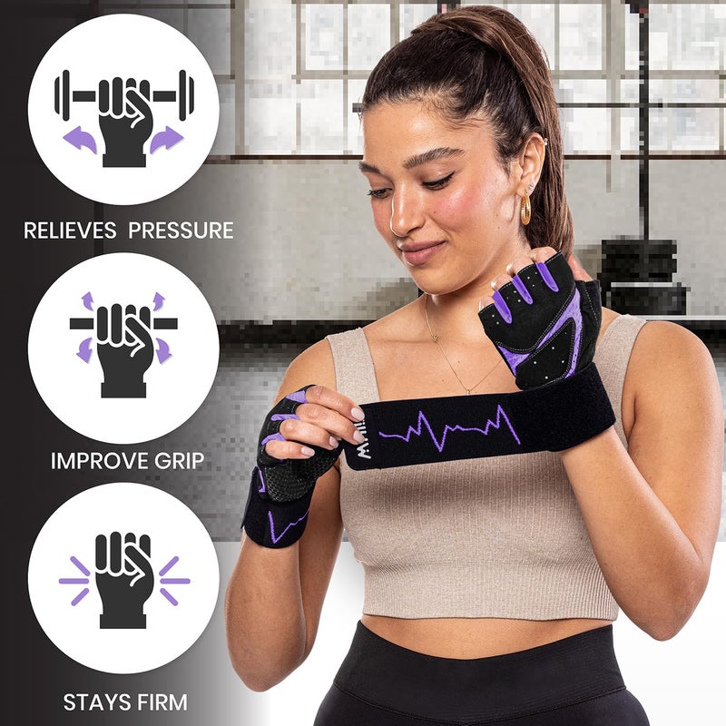 MhIL Workout Gloves for Women â€“ Breathable Gym Gloves for Women with Palm Protection and Enhanced Grip â€“ Padded Weight Lifting Glove for Womens with Wrist Wraps Support Weightlifting Exercise Cycling - Image 2