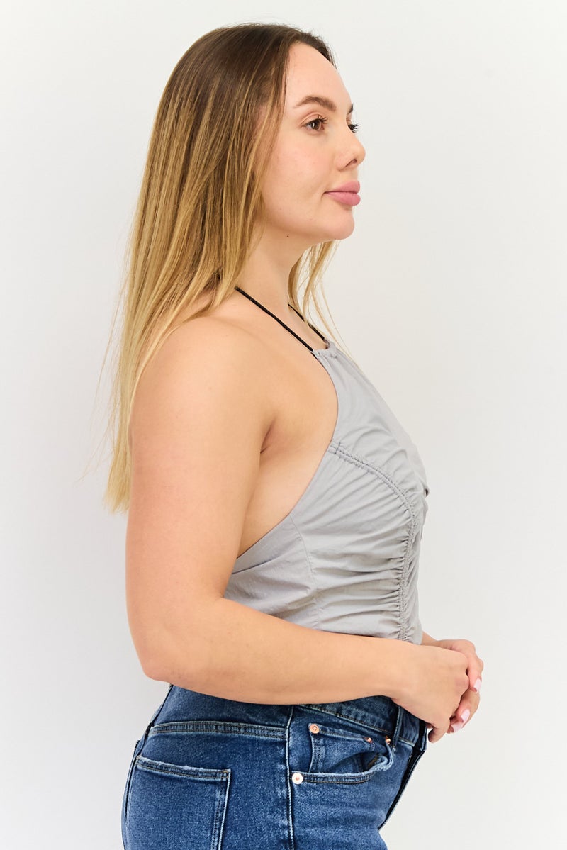Bershka بلوزة نسائية بدون أكمام بحمالة عنق، رمادي - Image 2