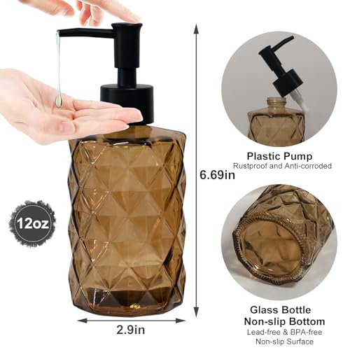 YYTSGG Brown Bathroom Soap Dispenser with Black Plastic Pump, 12oz Glass Lotion Dispenser, Crystal Hand Soap Dispenser for Modern Home Decor, Kitchen Countertop, Hotel - Image 2