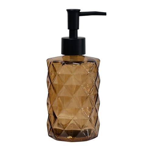 YYTSGG Brown Bathroom Soap Dispenser with Black Plastic Pump, 12oz Glass Lotion Dispenser, Crystal Hand Soap Dispenser for Modern Home Decor, Kitchen Countertop, Hotel - Image 1