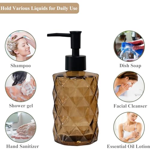 YYTSGG Brown Bathroom Soap Dispenser with Black Plastic Pump, 12oz Glass Lotion Dispenser, Crystal Hand Soap Dispenser for Modern Home Decor, Kitchen Countertop, Hotel - Image 4
