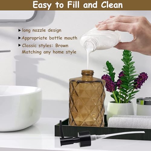 YYTSGG Brown Bathroom Soap Dispenser with Black Plastic Pump, 12oz Glass Lotion Dispenser, Crystal Hand Soap Dispenser for Modern Home Decor, Kitchen Countertop, Hotel - Image 3