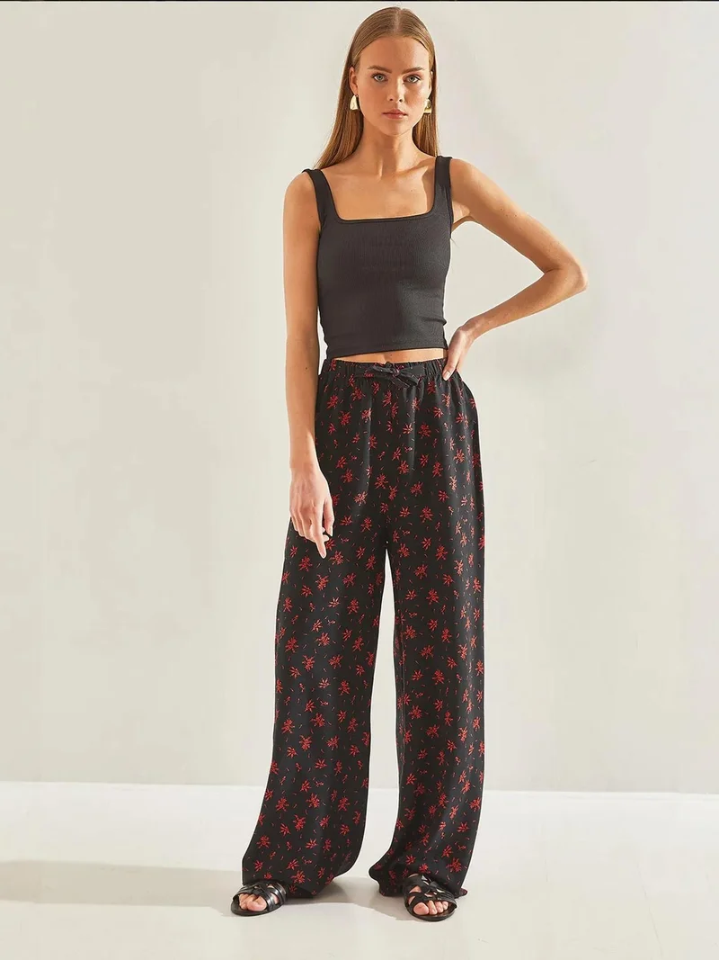 LUCCI Abstract Print Wide Leg Relaxed Pants