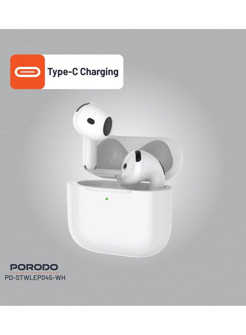 porodo Earbuds Gen 4 with Touch Control and ENC Noise Reduction / Immersive Audio / Wireless and Type-C Charging / Bluetooth v5.3 - White - Image 5