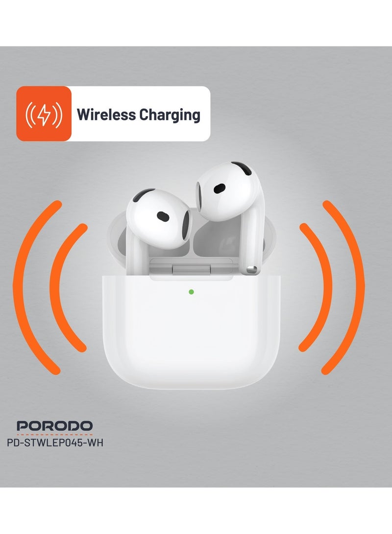 porodo Earbuds Gen 4 with Touch Control and ENC Noise Reduction / Immersive Audio / Wireless and Type-C Charging / Bluetooth v5.3 - White - Image 4