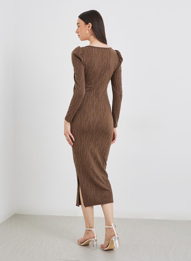 Take Two Textured Puff Sleeve Midi Dress - Image 5