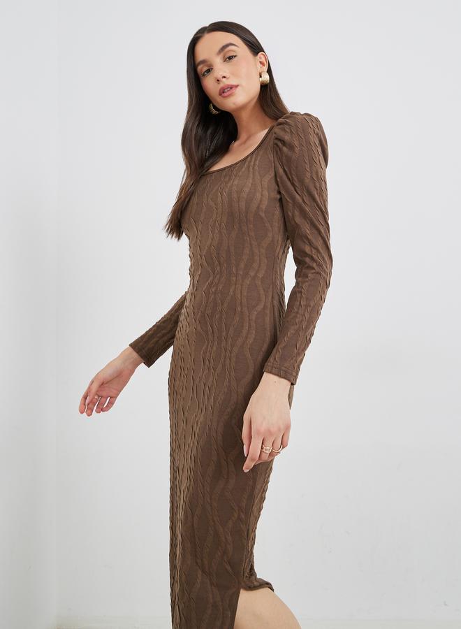 Take Two Textured Puff Sleeve Midi Dress - Image 3