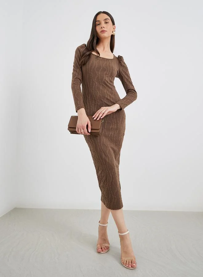 Take Two Take Two Textured Puff Sleeve Midi Dress