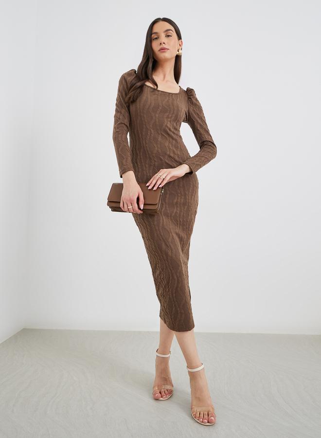 Take Two Textured Puff Sleeve Midi Dress - Image 2