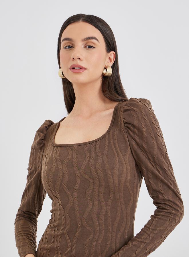 Take Two Textured Puff Sleeve Midi Dress - Image 4
