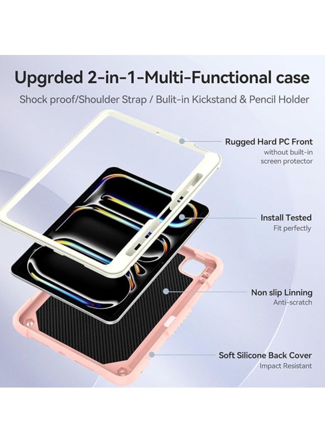 erorex iPad Pro 11 Inch 2024 Case, with Butterfly Kickstand/Lanyard/Pencil Holder for Kids Girls Case for iPad pro 11 inch - Pink - Image 3